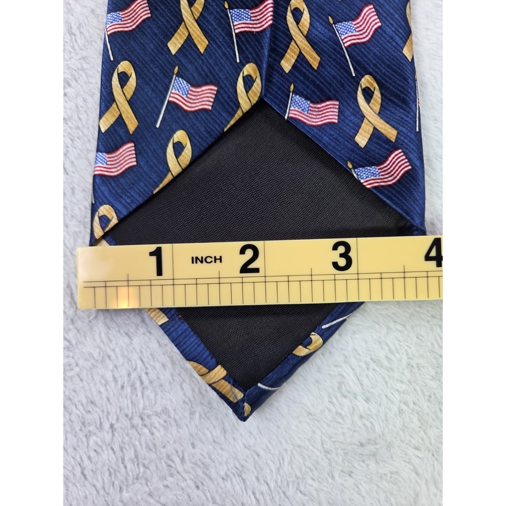 American Traditions USA Made Silk Tie Gold Ribbon American Flag Patriotic Navy - Picture 6 of 9